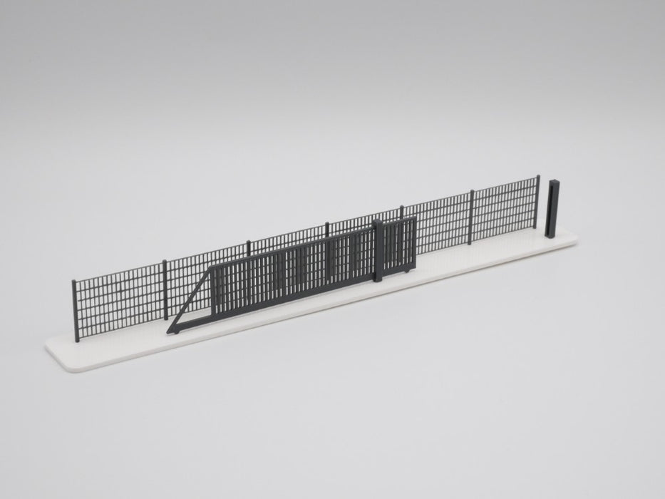 H0 Stahlmattenzaun, Industriezaun, Metallzaun - Anthrazit - Gesamtlänge 100 cm - Set mit Schiebetor