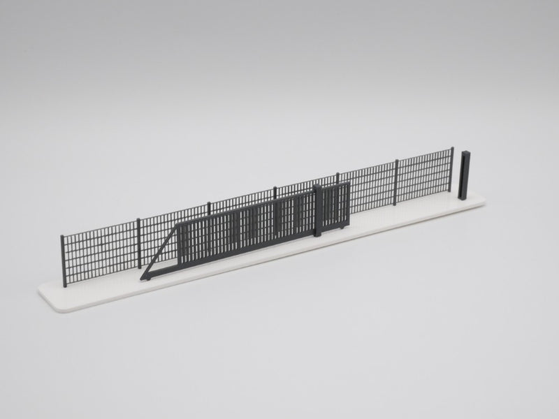 H0 Stahlmattenzaun, Industriezaun, Metallzaun - Anthrazit - Gesamtlänge 100 cm - Set mit Schiebetor