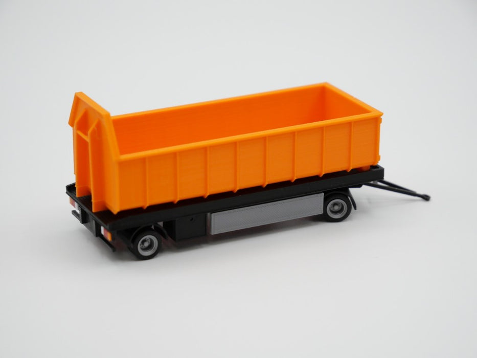 H0 Anhänger - 2achsig - Abrollmulden - Abrollcontainer - Tieflader - Farbe schwarz - Bausatz