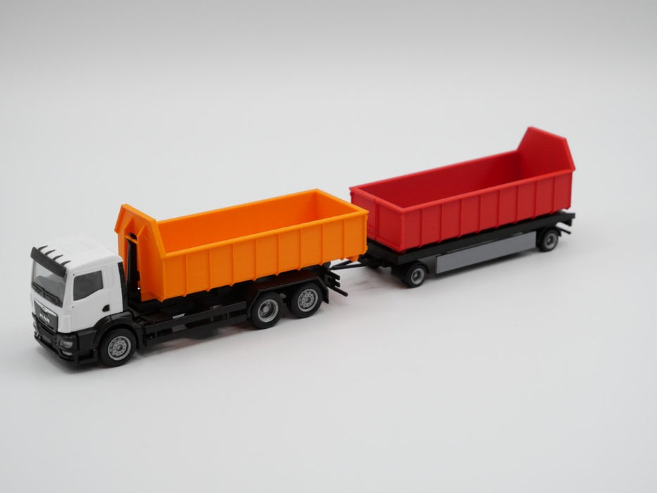 H0 Anhänger - 2achsig - Abrollmulden - Abrollcontainer - Tieflader - Farbe schwarz - Bausatz