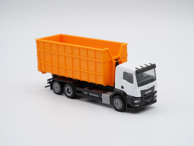 Abrollcontainer Abrollmulde mit Kranausschnitt - Spur H0 - 75mm - Farbe: Orange