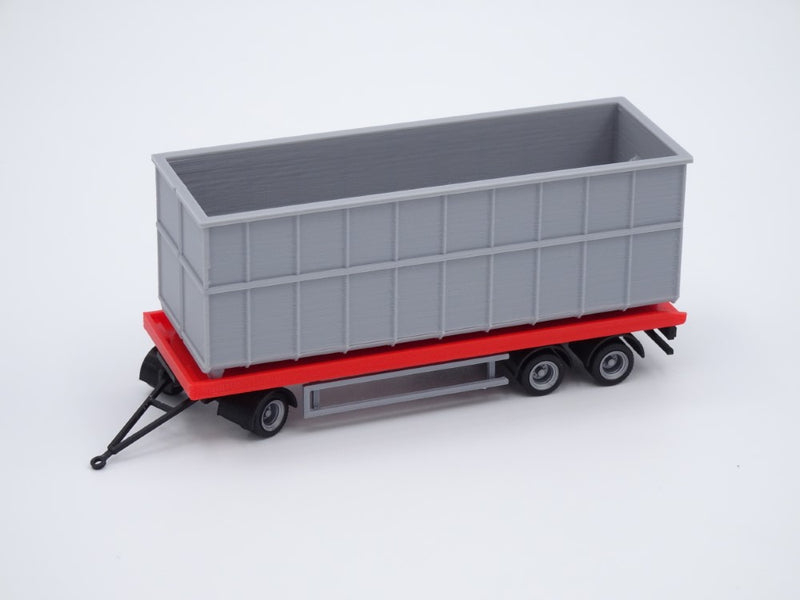 H0 Anhänger - 3achsig - Abrollmulden - Abrollcontainer -Tieflader - Farbe rot/schwarz - Bausatz