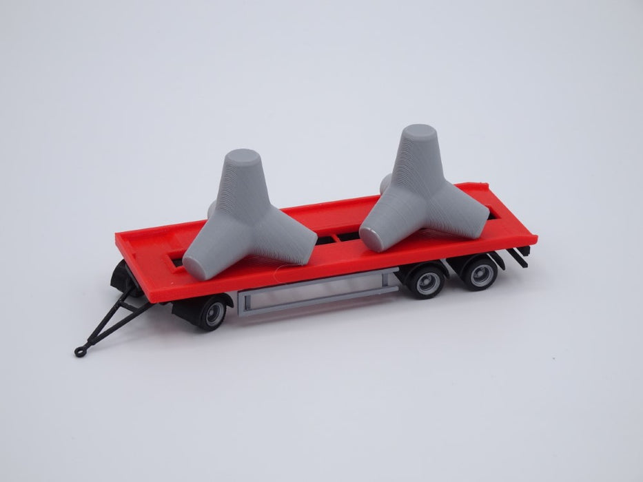 H0 Anhänger - 3achsig - Abrollmulden - Abrollcontainer -Tieflader - Farbe rot/schwarz - Bausatz