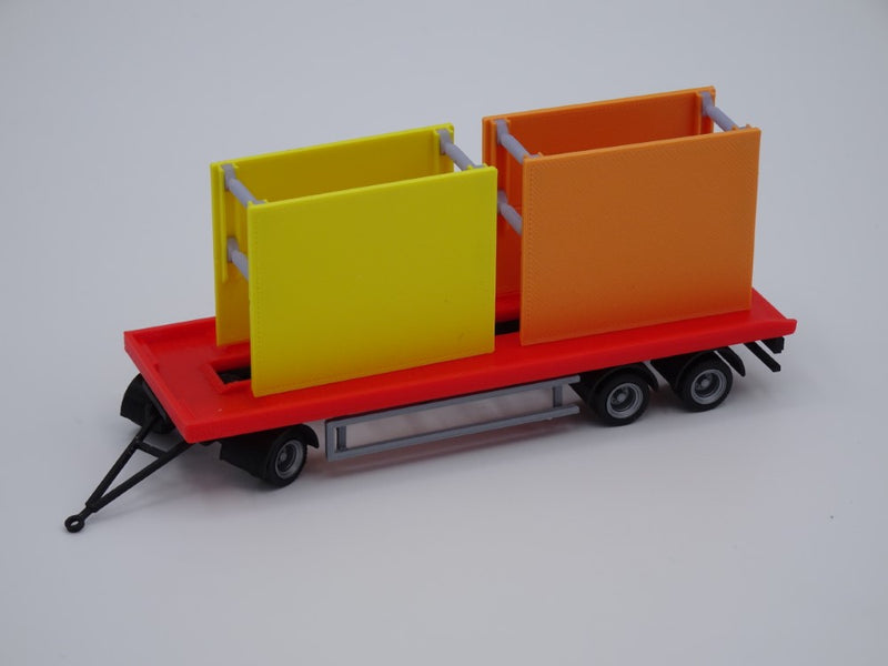 H0 Anhänger - 3achsig - Abrollmulden - Abrollcontainer -Tieflader - Farbe rot/schwarz - Bausatz