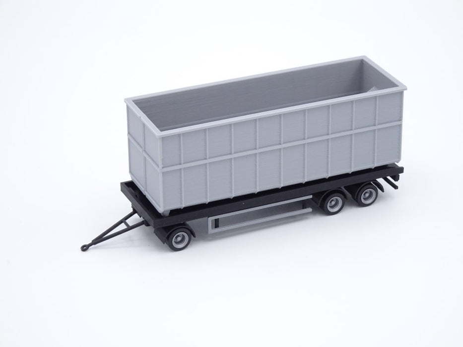 H0 Anhänger - 3achsig - Abrollmulden - Abrollcontainer - Tieflader - Farbe schwarz - Bausatz