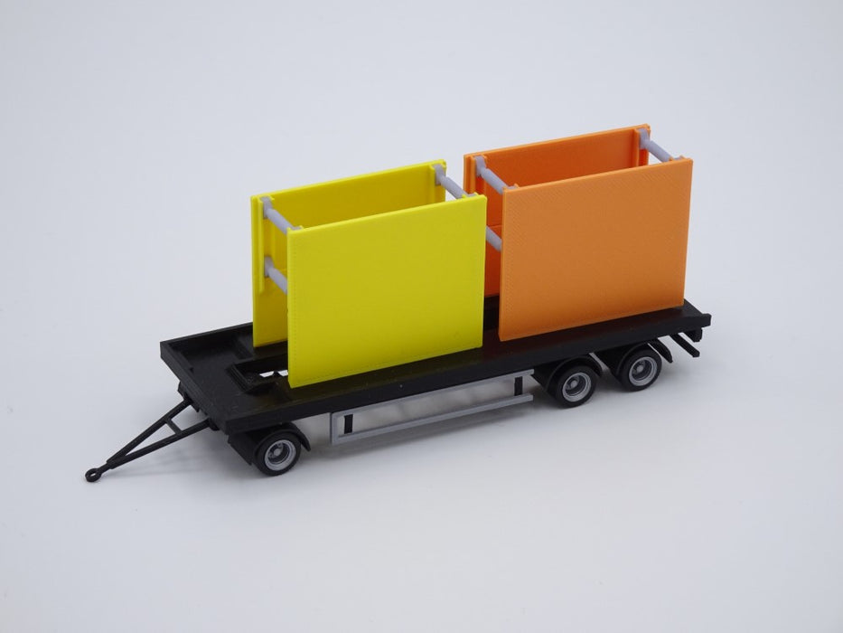 H0 Anhänger - 3achsig - Abrollmulden - Abrollcontainer - Tieflader - Farbe schwarz - Bausatz