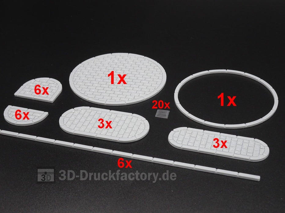 H0 Straßenset - Set mit Inseln, Kreisverkehr, Bordsteinkante, Gullideckel