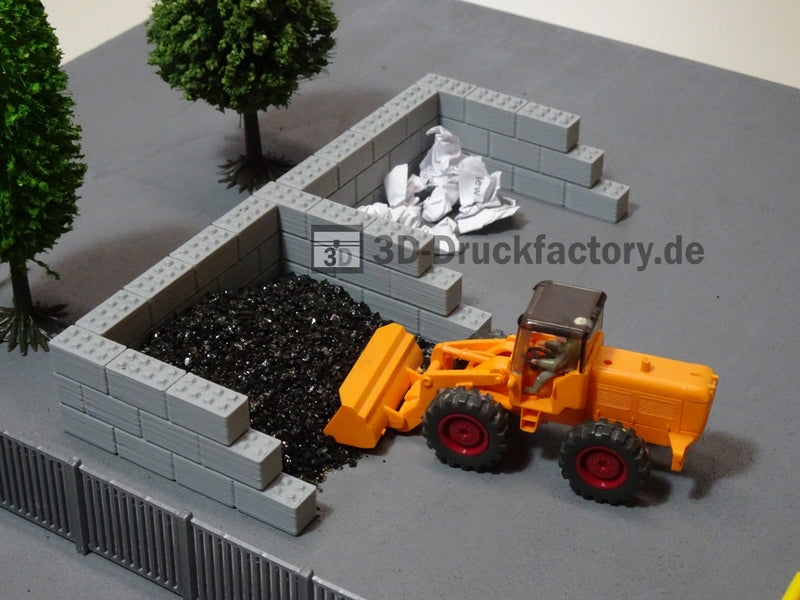 H0 - Betonsteinwand / Betonsteinboxen Lagerplatz für Schüttgut