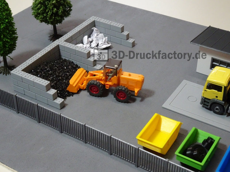 H0 - Betonsteinwand / Betonsteinboxen Lagerplatz für Schüttgut