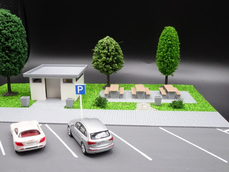 H0 Rastplatz inkl. WC-Anlage - Autobahn - Parkplatz