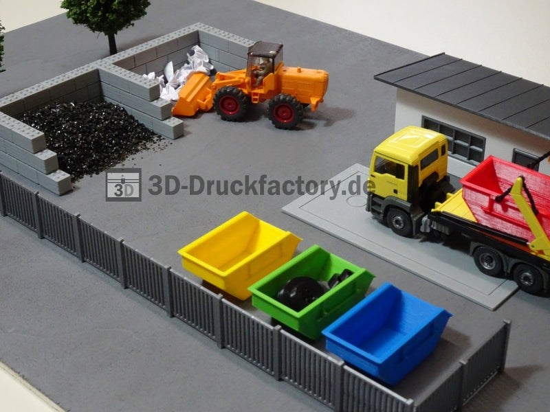 H0 - Betonsteinwand / Betonsteinboxen Lagerplatz für Schüttgut